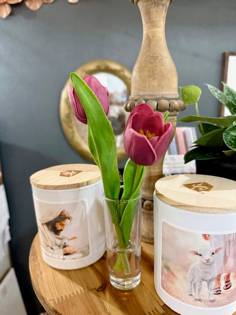 Artificial Double Tulip in Glass Vase