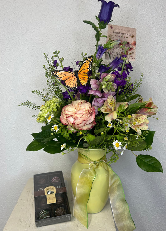 Mom's Embrace Mixed Arrangement with Gourmet Chocolates