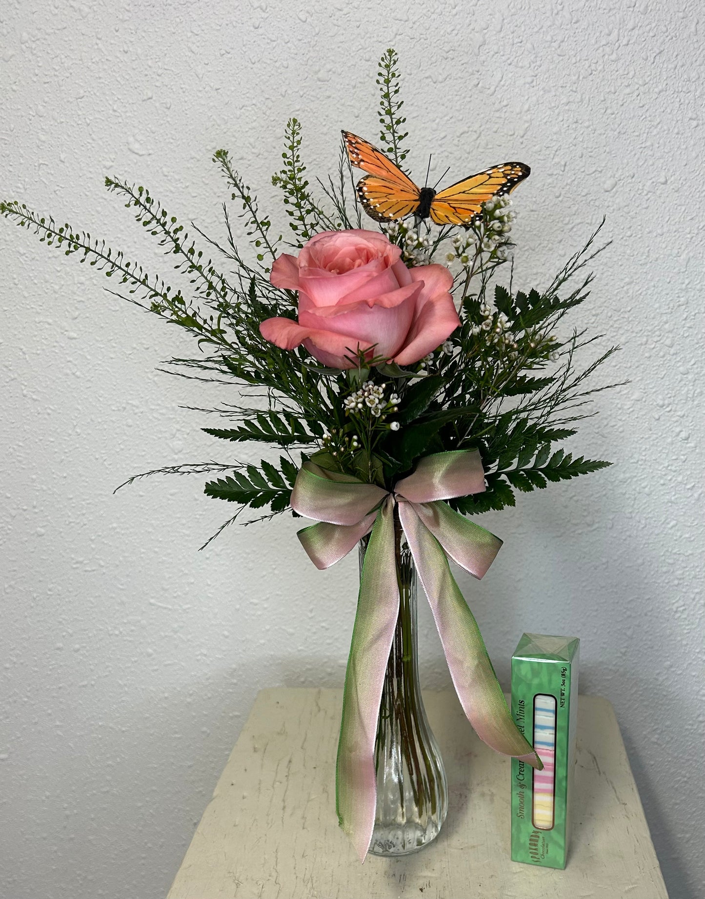 Rose Vase with Pastel Mints