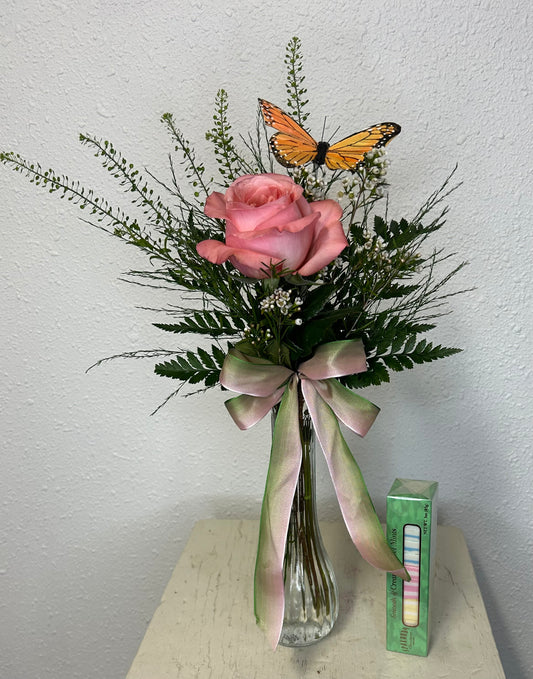 Rose Vase with Pastel Mints
