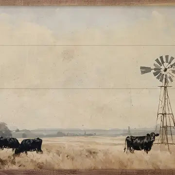 Black Cattle with Windmill