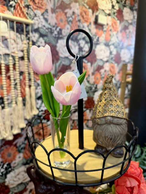 Artificial Double Tulip in Glass Vase